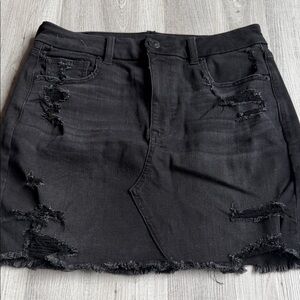 Distressed Black Denim Skirt